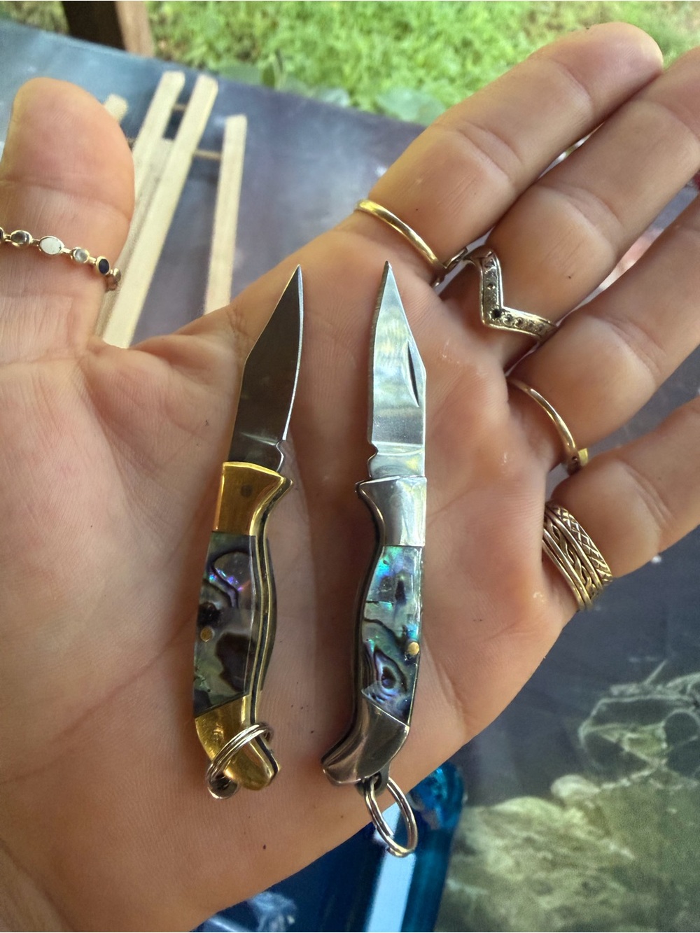 Mini Abalone Inlay Necklace Pendant - Silver and Gold Accents